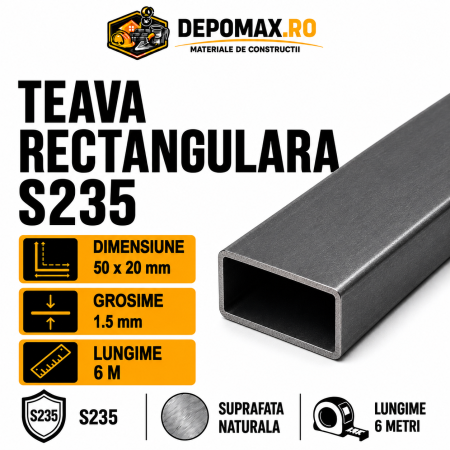 Teava rectangulara 50 x 20 x 1.5 mm, 6 metri